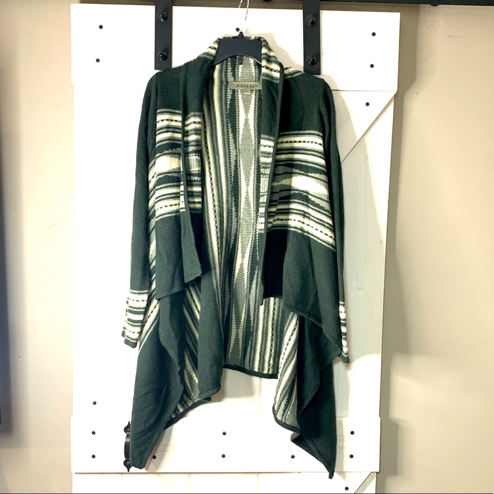 Women’s Remain Gray Acrylic Open Style Sweater Striped Cardigan Large
